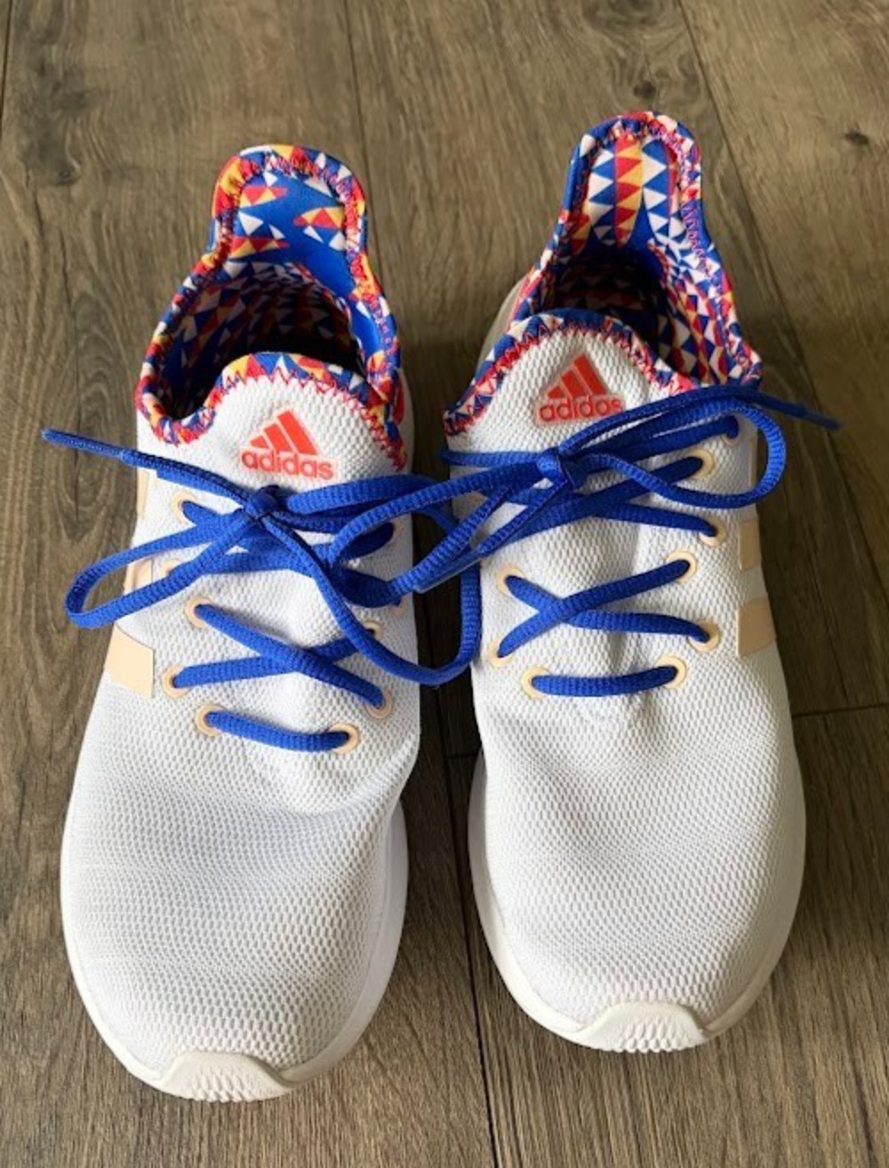 Adidas Cloudfoam Pure SPW Kaleidoscope Women's Size 8 White Pop of Color Shoes